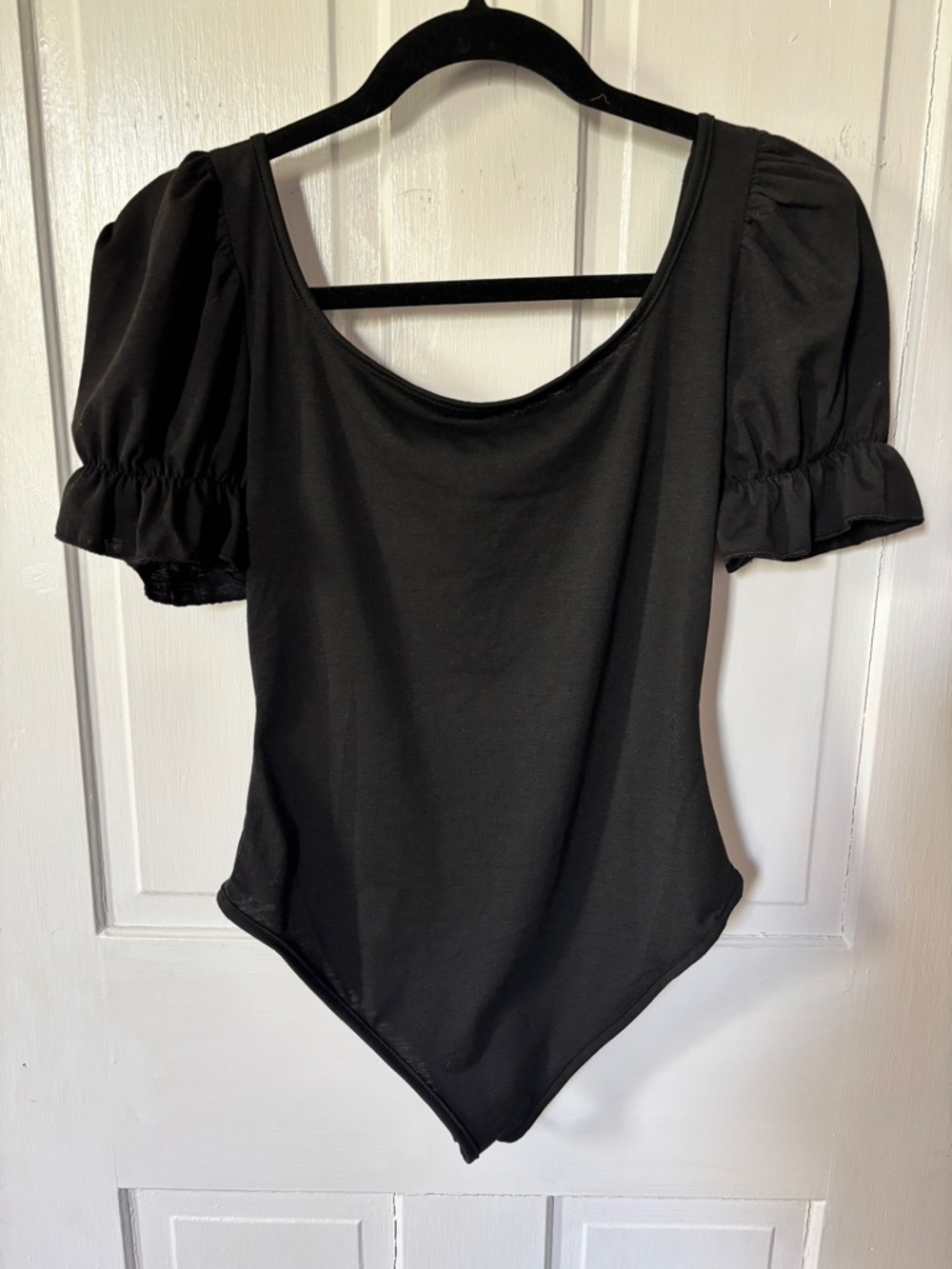 Black Puff Sleeve Round Neck Bodysuit - Picture 3 of 3
